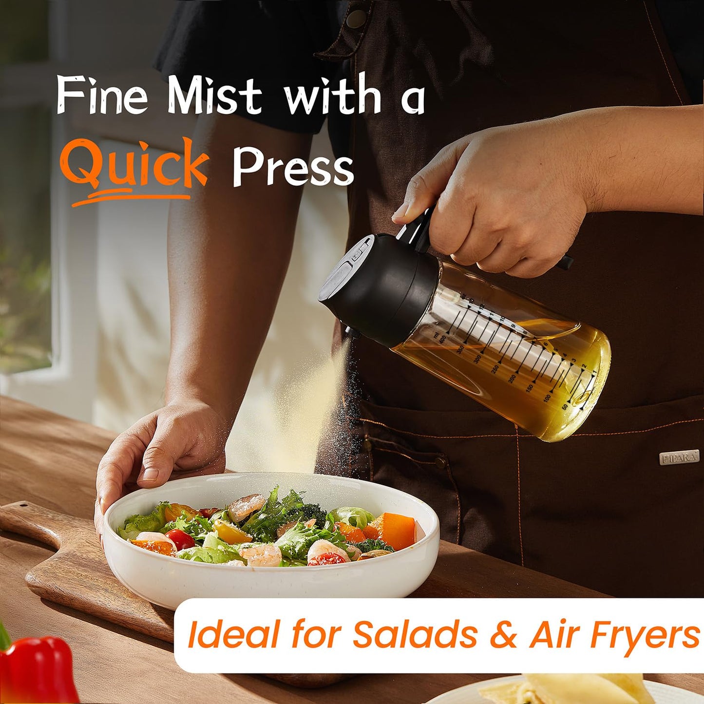 16oz Olive Oil Sprayer – 2 in 1 Dispenser for Cooking, Salad, BBQ - Black
