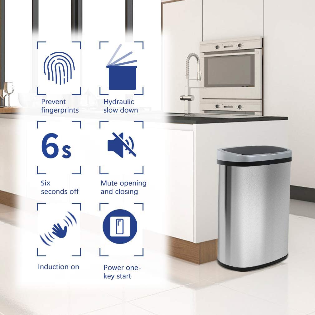 13 Gallon Touchless Trash Can with Odor Control