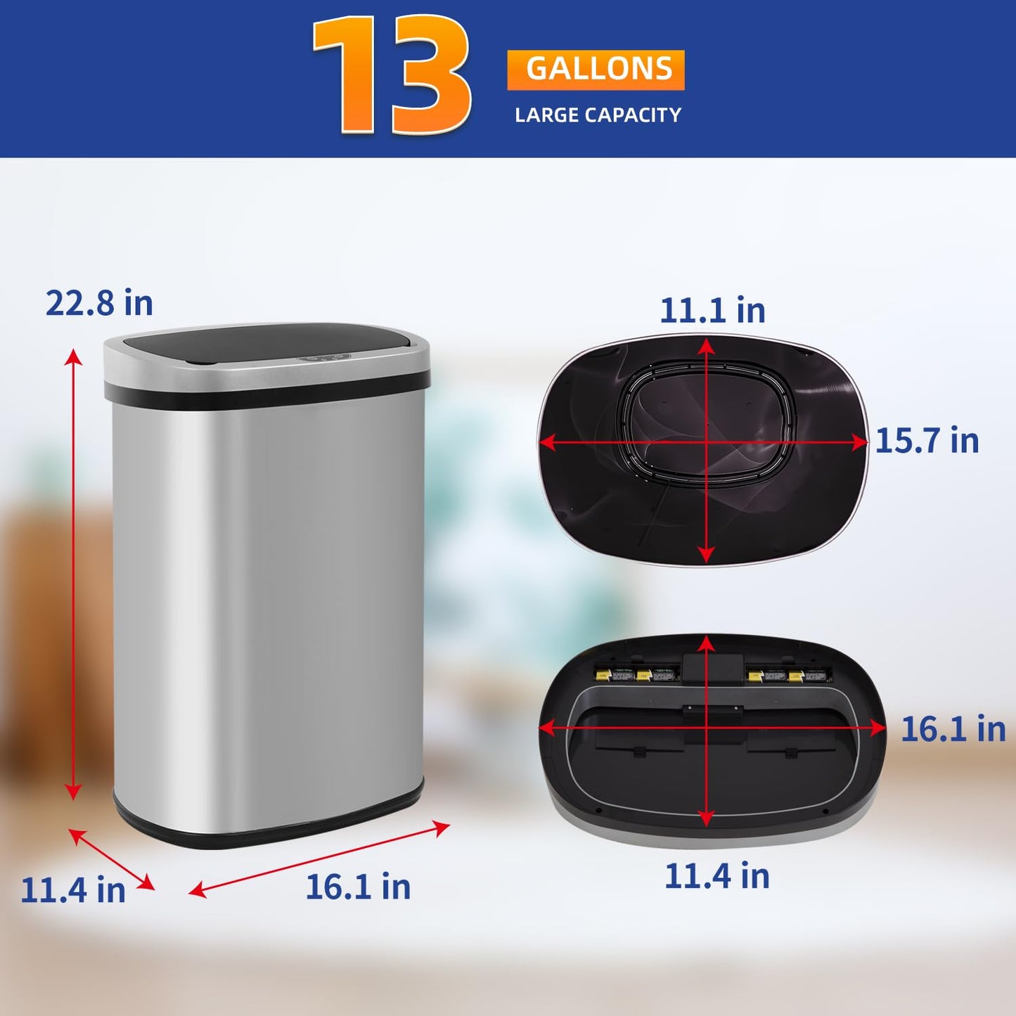 13 Gallon Touchless Trash Can with Odor Control