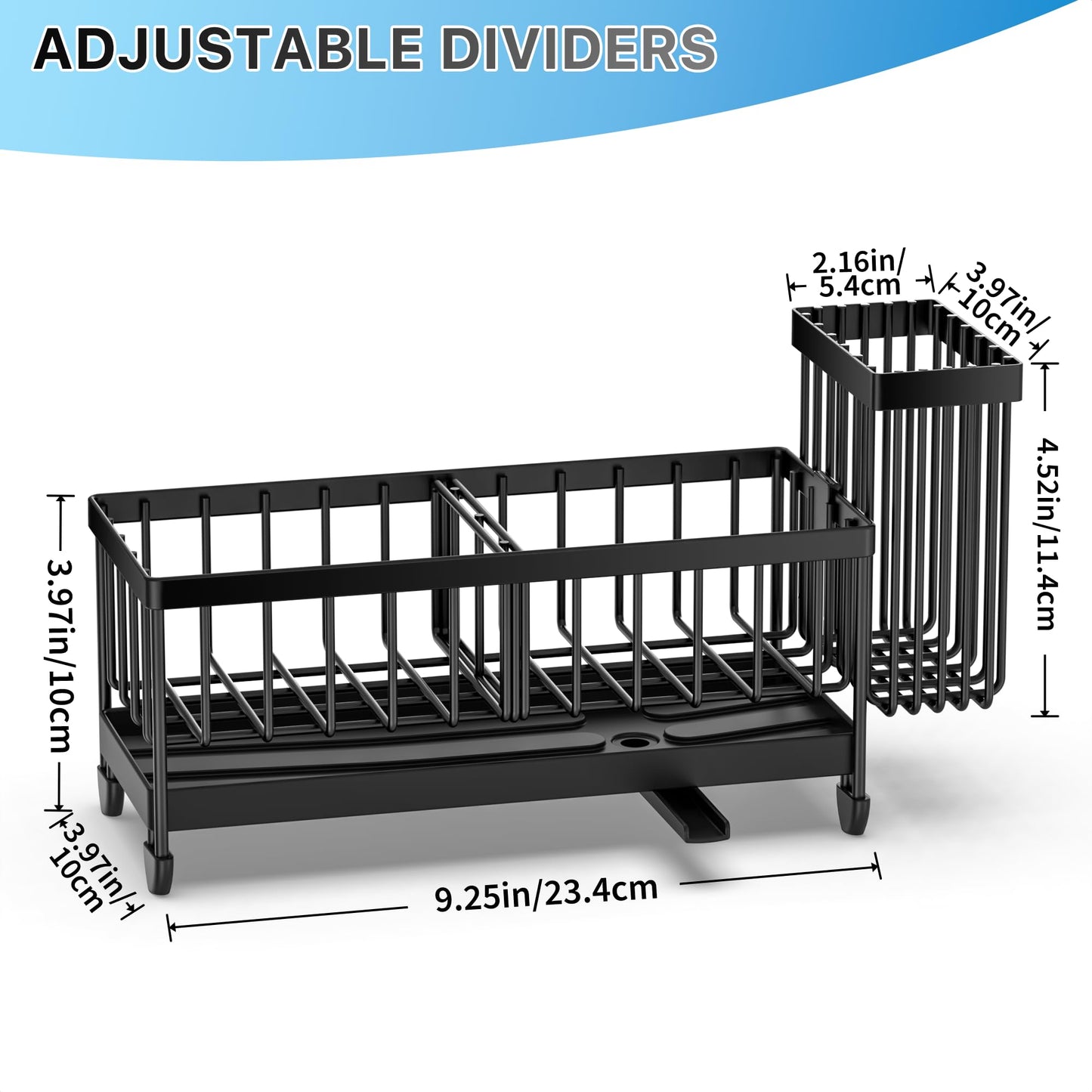 Sink Caddy Organizer with Brush Holder, Rustproof Stainless Steel (Black, 9.25″)