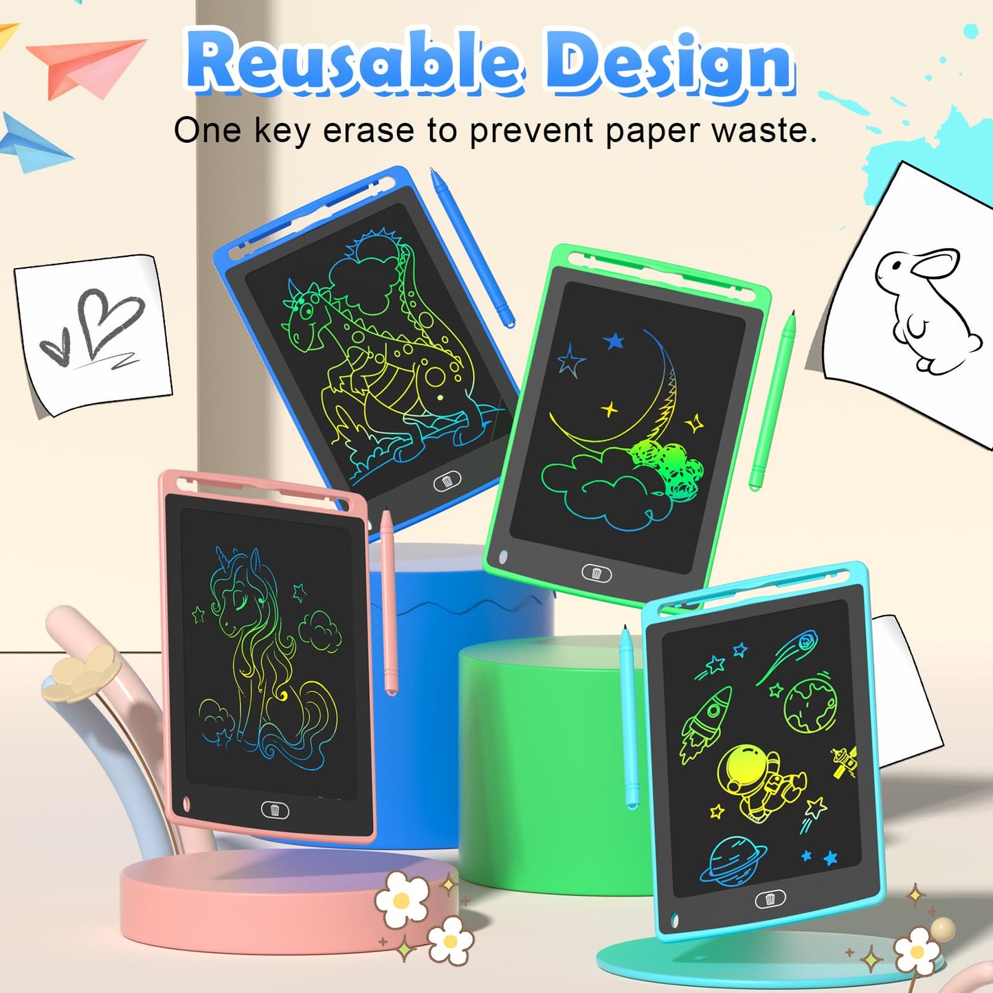 4 Pack LCD Writing Tablet for Kids, 8.5 Inch Doodle Board, Educational Drawing Toy