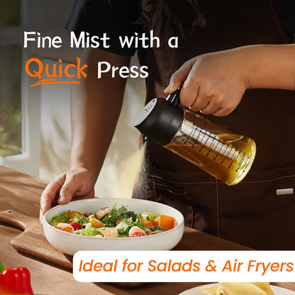 16oz Olive Oil Sprayer – 2 in 1 Dispenser for Cooking, Salad, BBQ - Black