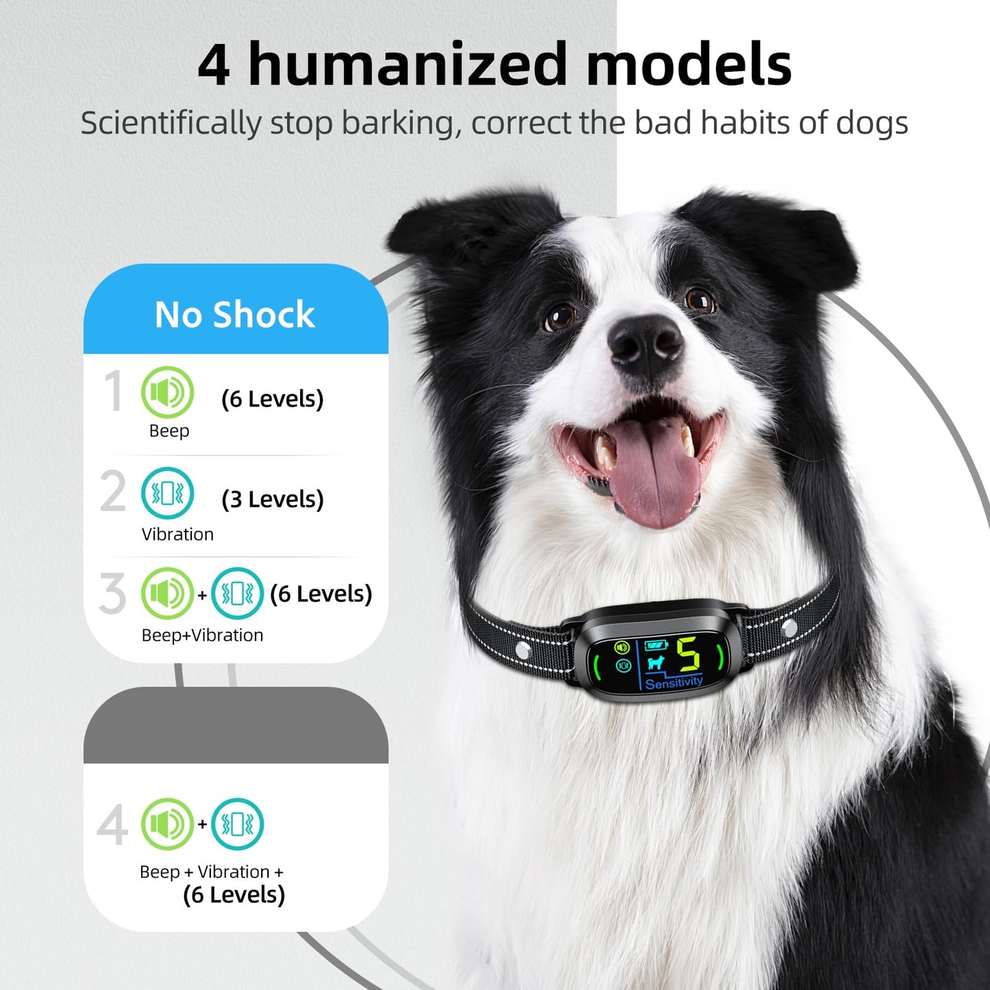 Rechargeable Smart Dog Bark Collar, Anti-Barking Training for All Sizes