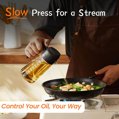 16oz Olive Oil Sprayer – 2 in 1 Dispenser for Cooking, Salad, BBQ - Black