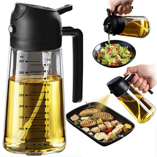 16oz Olive Oil Sprayer – 2 in 1 Dispenser for Cooking, Salad, BBQ - Black