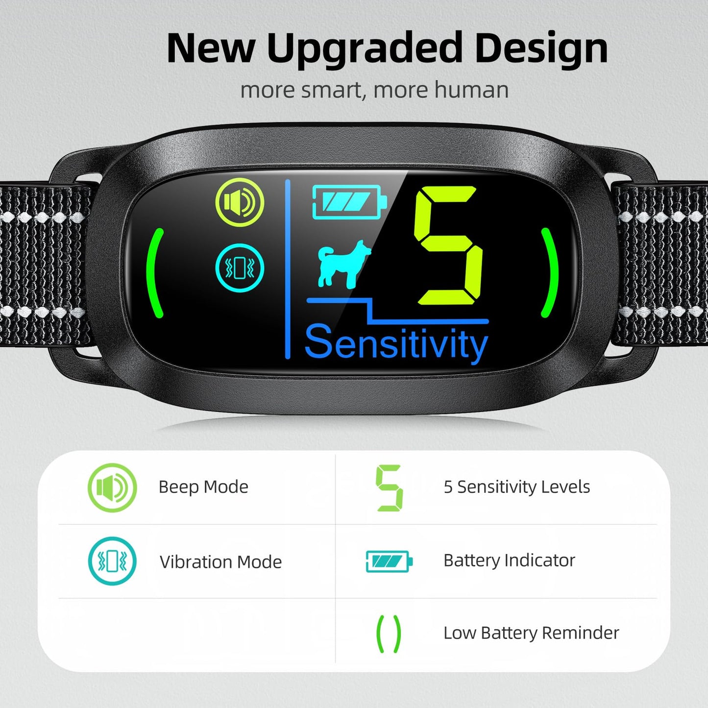 Rechargeable Smart Dog Bark Collar, Anti-Barking Training for All Sizes