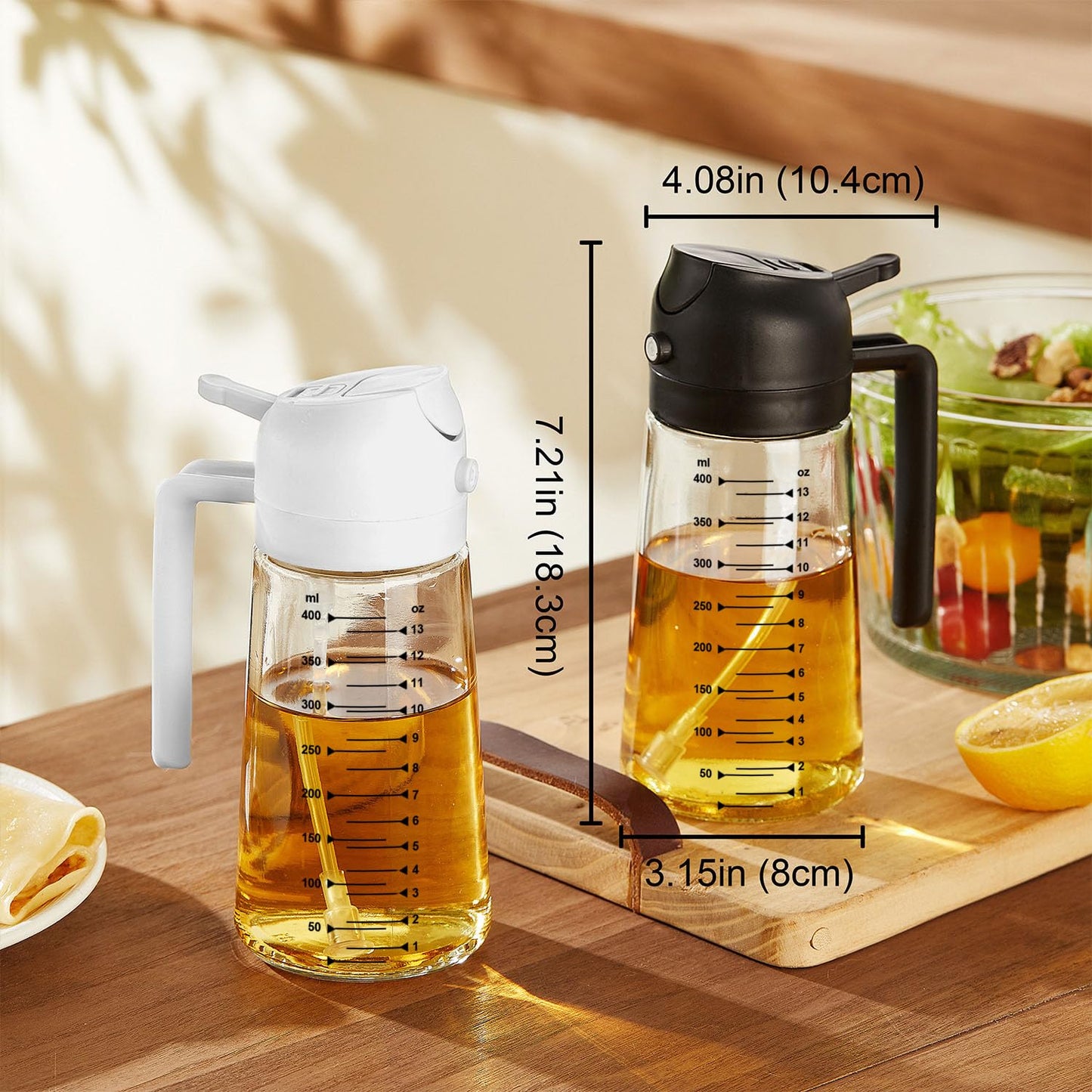 16oz Olive Oil Sprayer – 2 in 1 Dispenser for Cooking, Salad, BBQ - Black