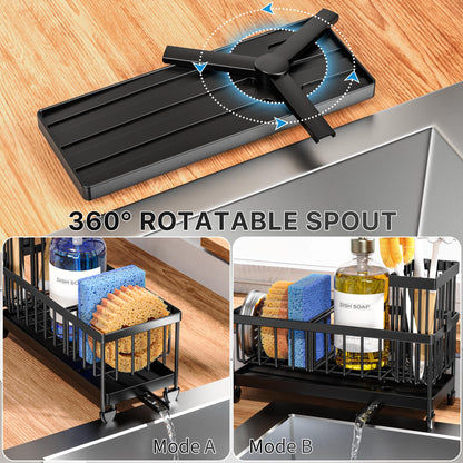Sink Caddy Organizer with Brush Holder, Rustproof Stainless Steel (Black, 9.25″)